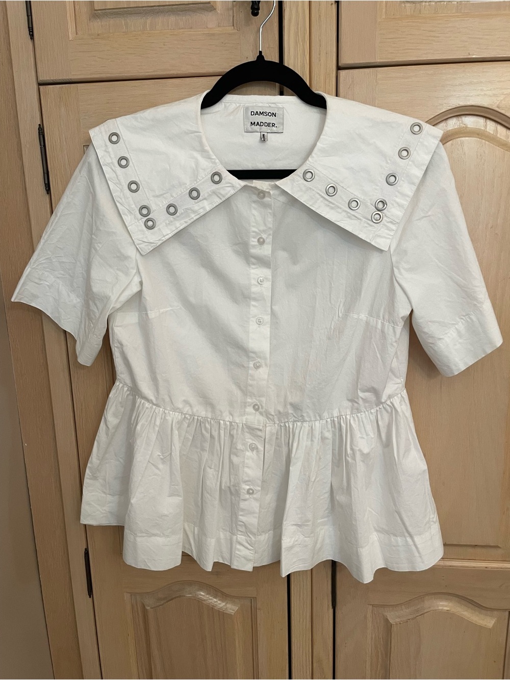 NWOT Damson Madder White Organic Cotton Oversized Statement Collar Blouse US 6 - Picture 4 of 10